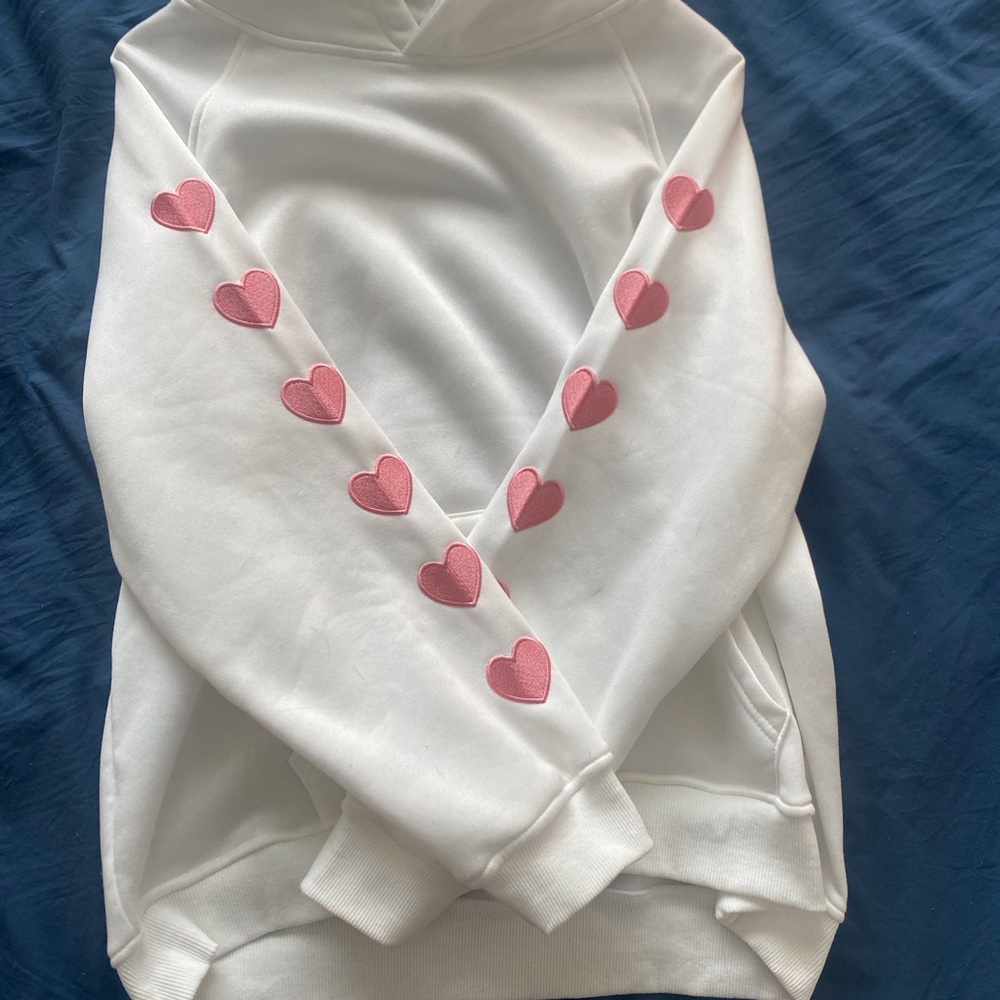 White Hoodie with Pink Heart Accents